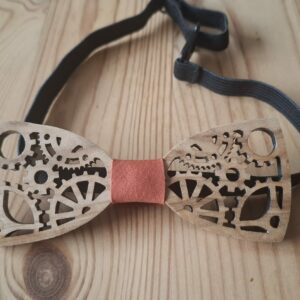Nœud papillon engrenages en bois